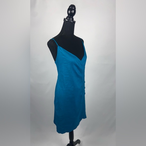 Linen Mini Dress Teal Spaghetti Adjustable Straps Size 1X NWT by Leith - Picture 4 of 14